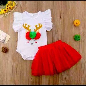Christmas Kids Toddler Girl Top Lace Tutu Skirt
